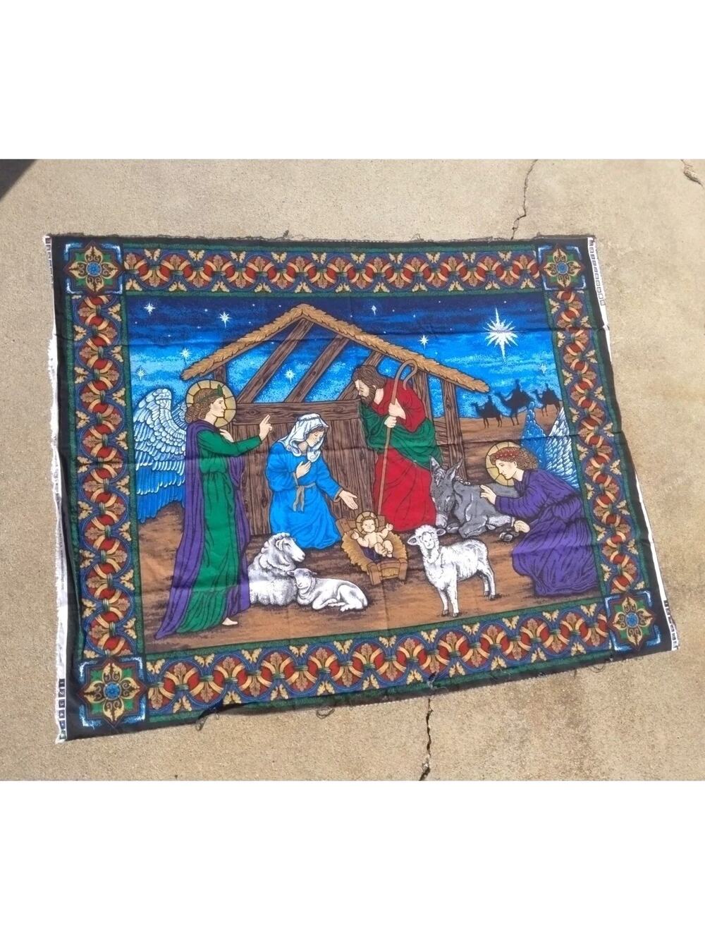 Vtg Cranston Print Works Fabric Panel Nativity 2004 Manger Christmas Sewing